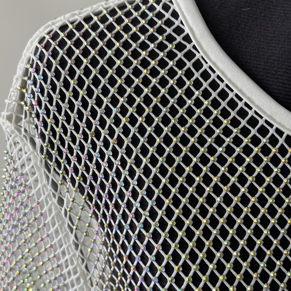 White mesh with stone glamours dress cover up - Picture 4 of 11